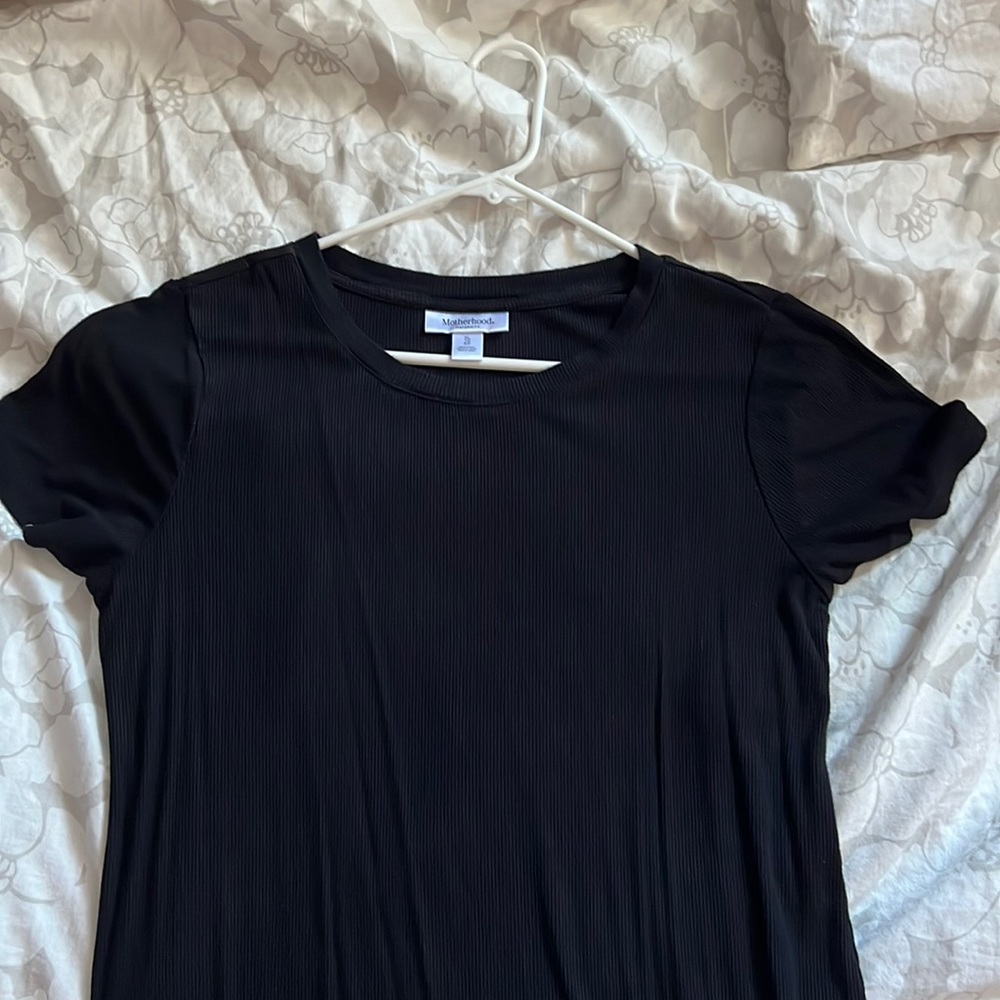 Mid-length maternity dress.